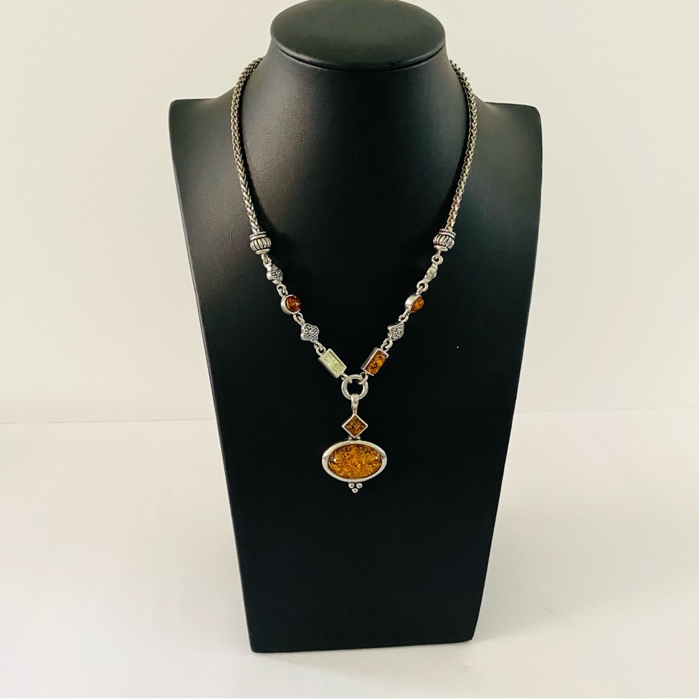 Premier Designs Oval Pendant  and Amber Stone Necklace.